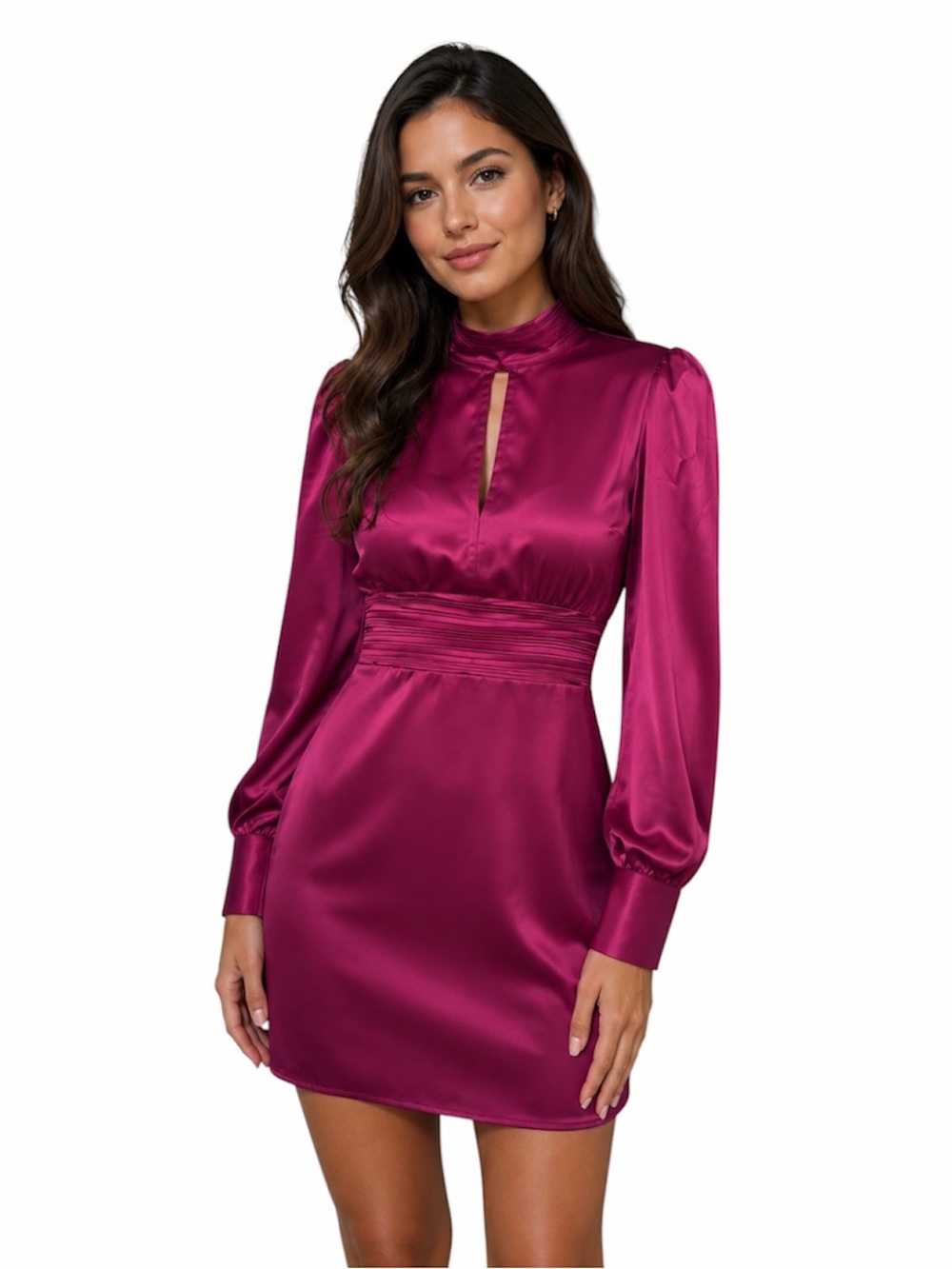 NWT Versona Magenta Satin Mock Neck Mini Dress Size 8